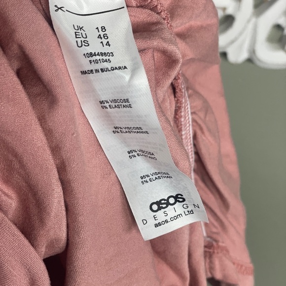 Asos Pink Ruched Stappy Dress Body Con 14 Spaghetti Strap NEW - Picture 3 of 6